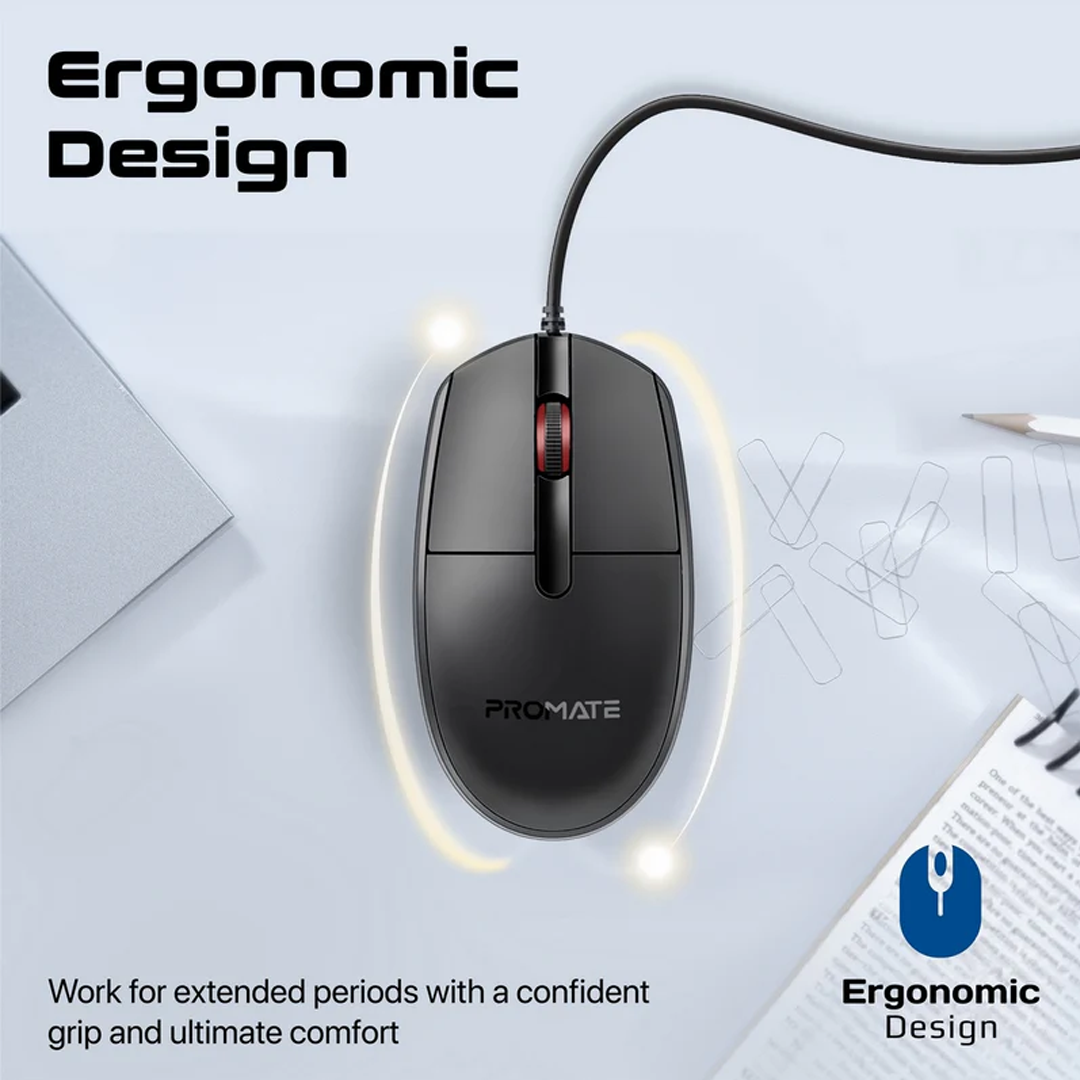 Promate 1200DPI Wired Optical Mouse with USB in Qatar Promate 1200DPI Wired Optical Mouse with USB in Qatar
